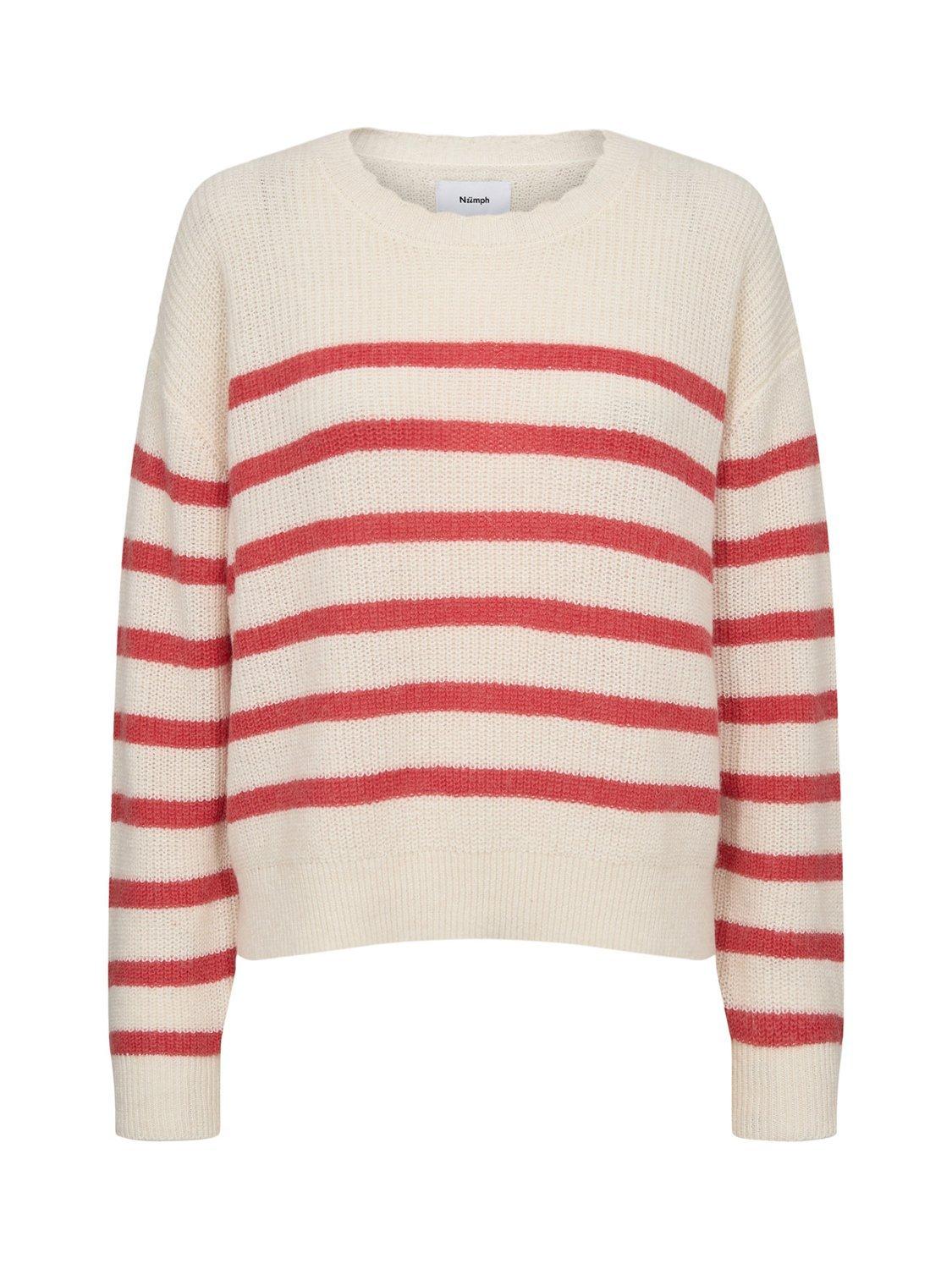 Product image 6 of 7, which shows Numph Nuvinette Striped Knit Jumper with Wool, White/Red, XS