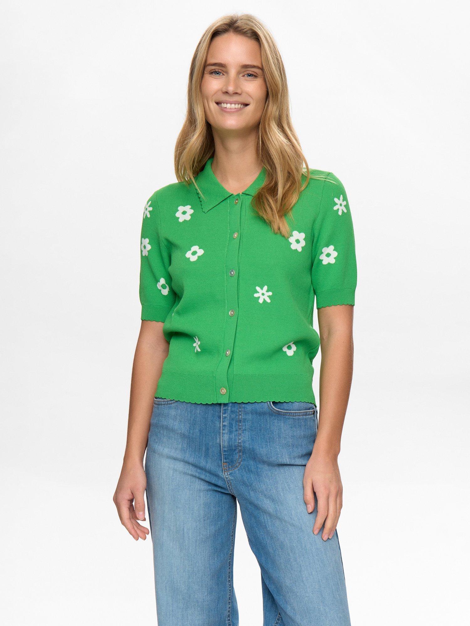 Numph Margitta Floral Cardigan, Green/White