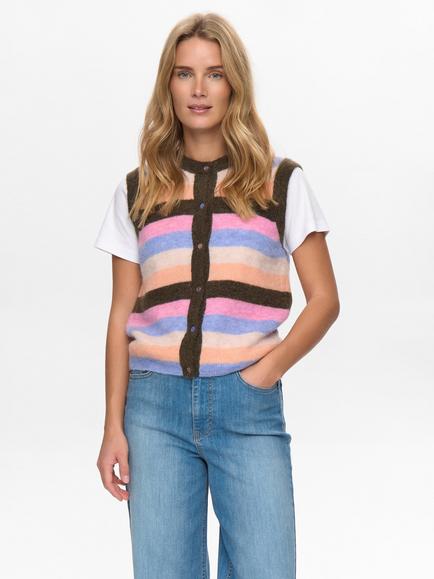 Numph Riette Stripe Wool Rich Vest Top, Multi, Multi