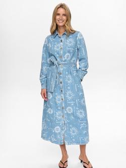 Numph Giselly Graphic Denim Dress, Light Blue/White, Light Blue/White