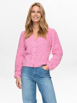 Numph Riette Textured Wool Rich Cardigan, Pink, Pink