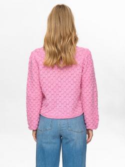 Numph Riette Textured Wool Rich Cardigan, Pink - view 2, Pink