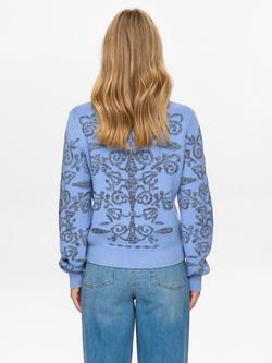 Numph Nuseida V-Neck Floral Knit Cardigan, Blue/Grey - view 2, Blue/Grey