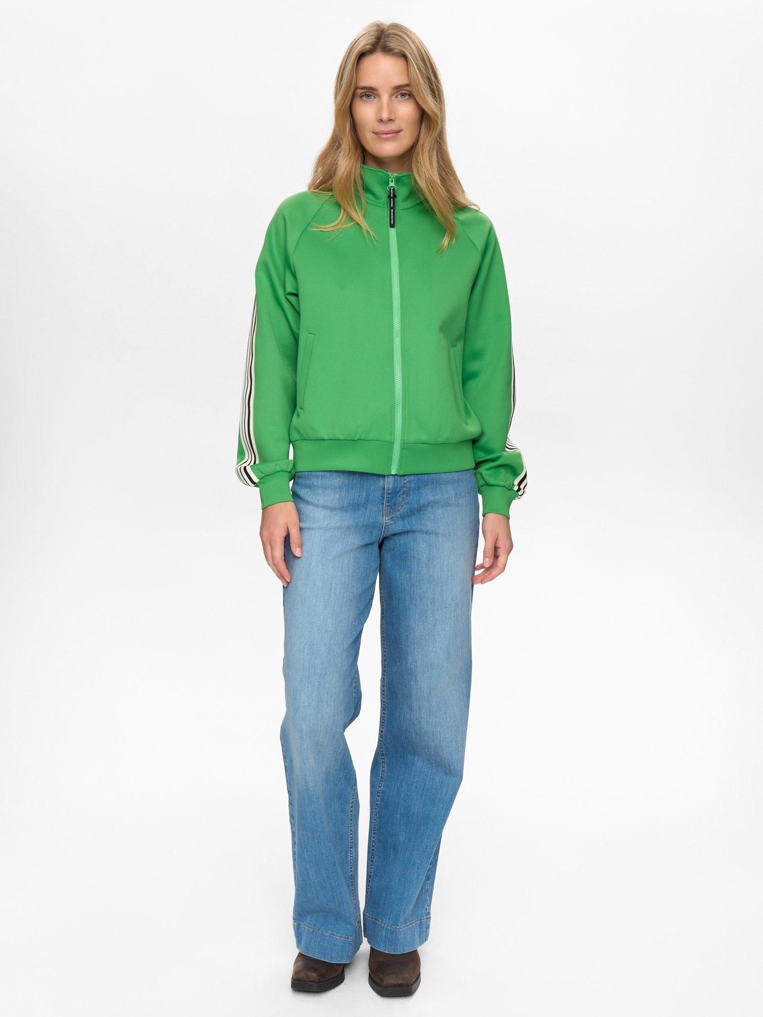 Product image 3 of 9, which shows Numph Nusenada Funnel Neck Zip Through Sweatshirt, Green, XS