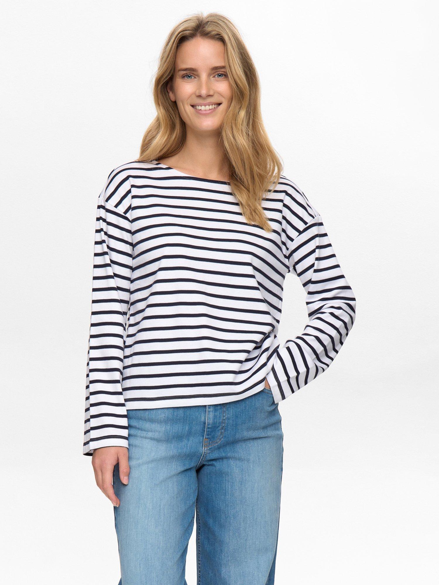 Product image 1 of 7, which shows Numph Hira Stripe Top, White/Blue, XS