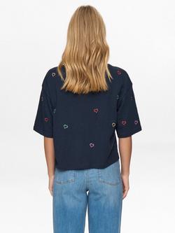 Numph Lovine Heart Boxy T-Shirt, Navy/Multi - view 2, Navy/Multi