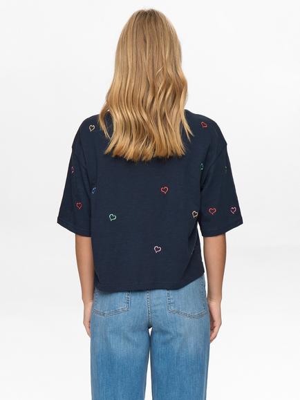 Numph Lovine Heart Boxy T-Shirt, Navy/Multi - view 2, Navy/Multi