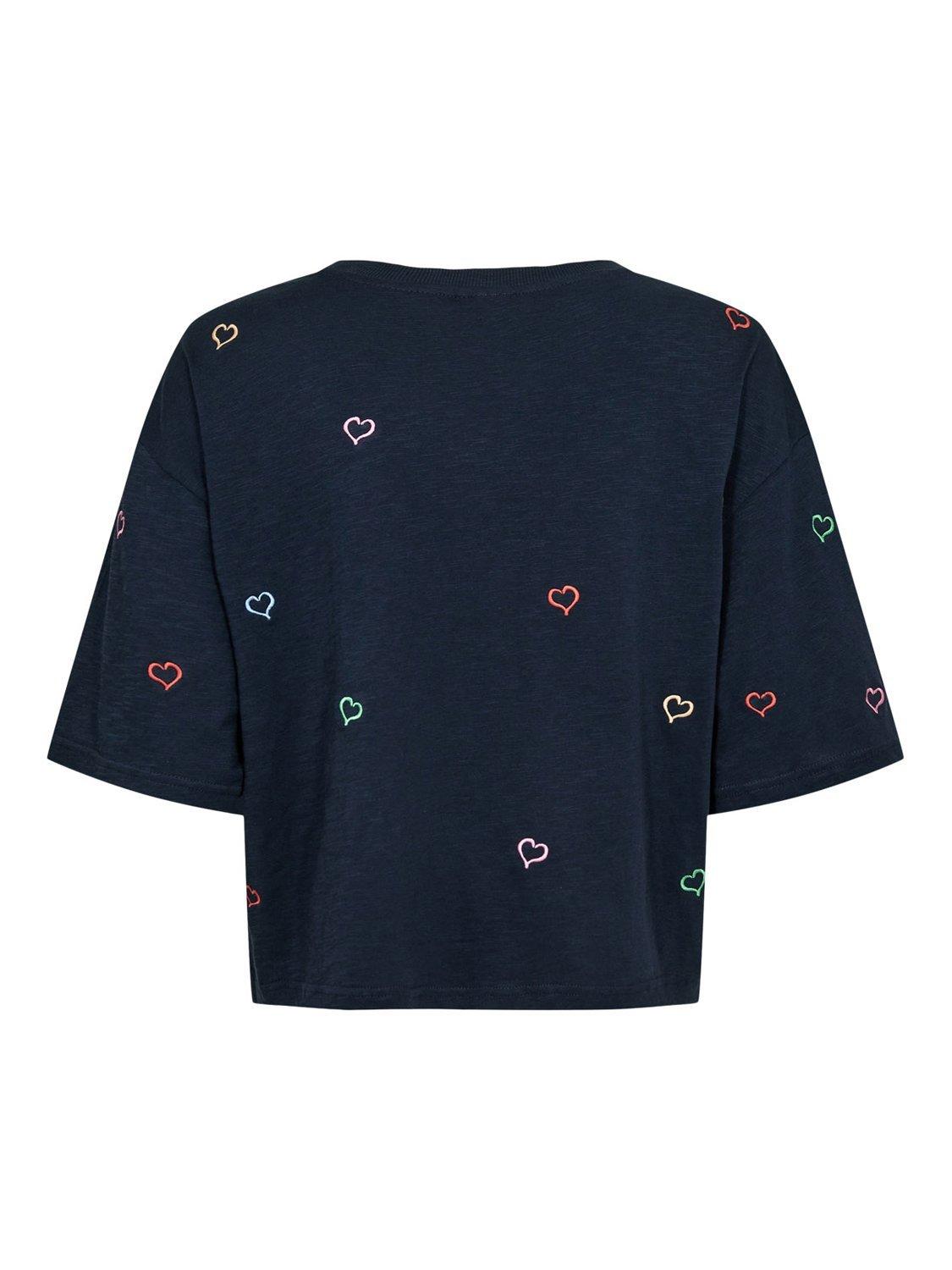 Product image 7 of 7, which shows Numph Lovine Heart Boxy T-Shirt, Navy/Multi, XS