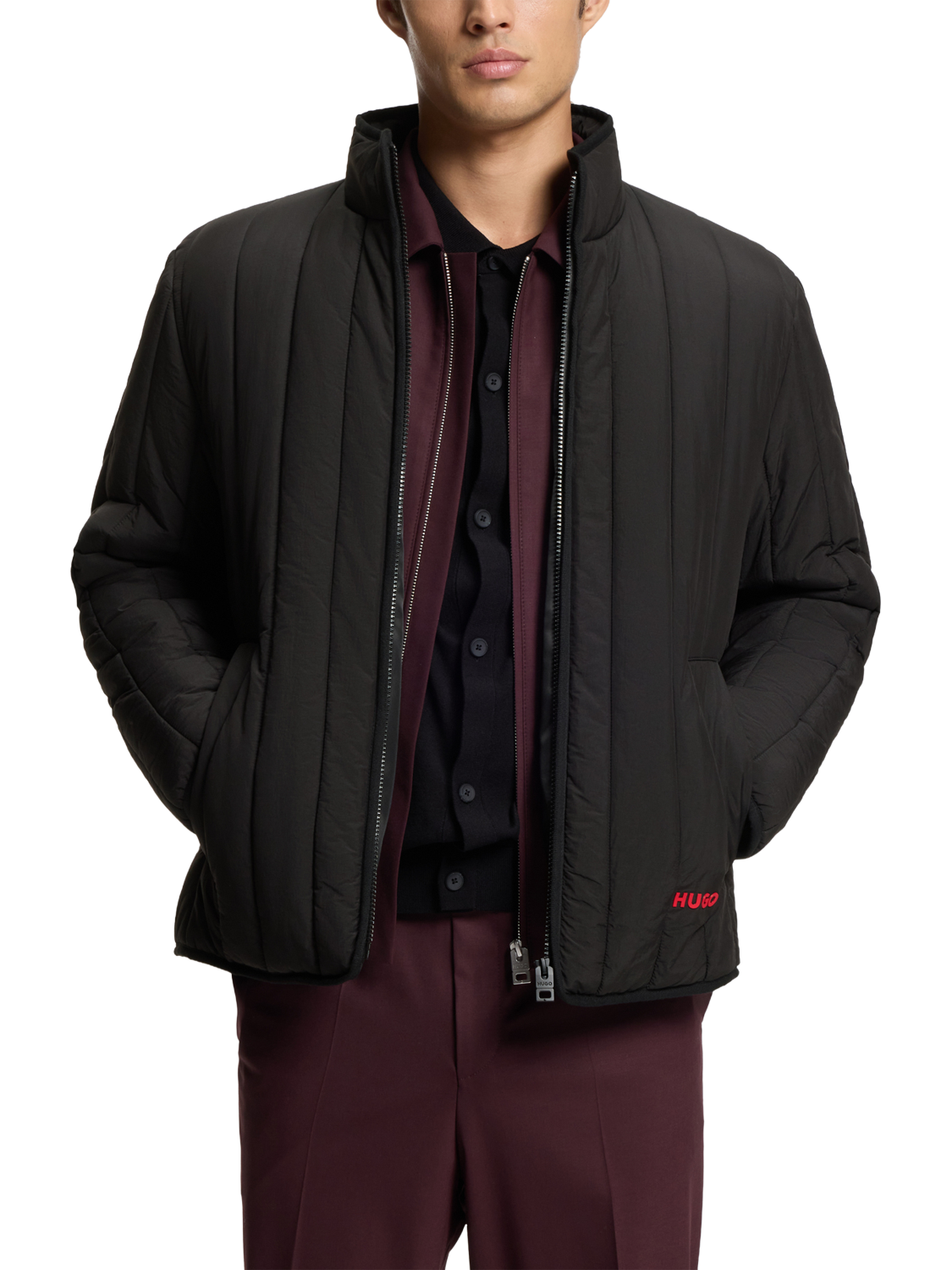 Product image 1 of 6, which shows HUGO BOSS HUGO Quilted Puffer Jacket, Black, M