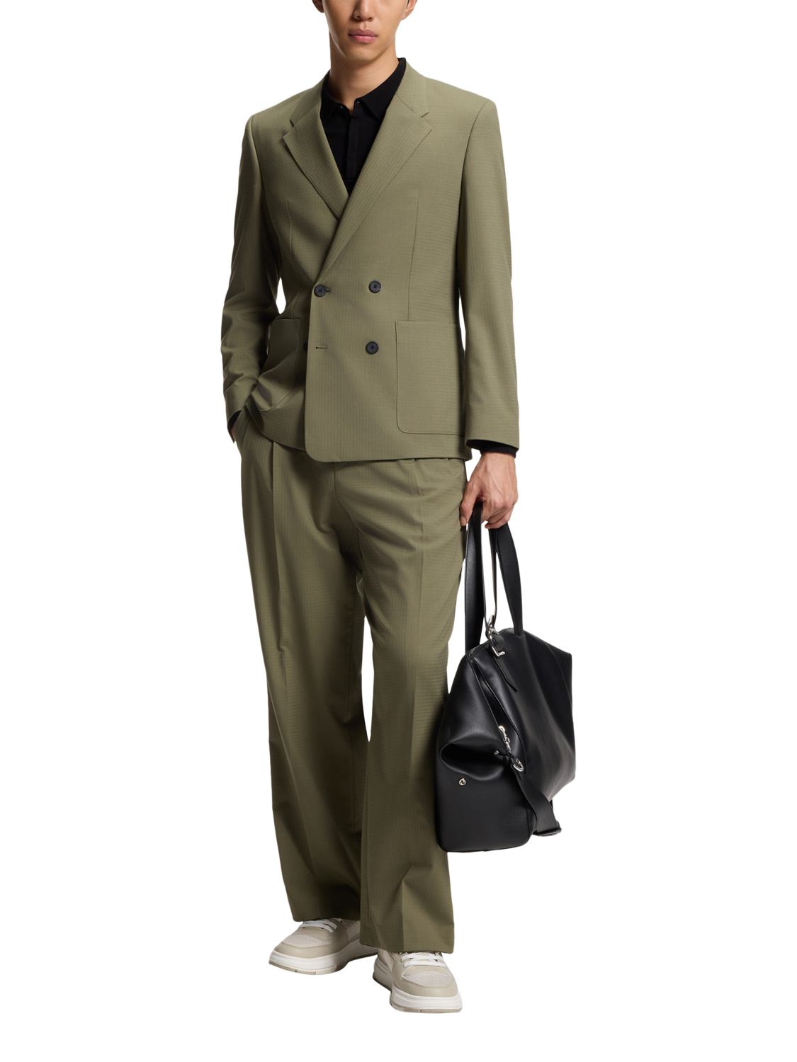 Product image 3 of 3, which shows BOSS Long Sleeve Knit Polo Top, Black, M