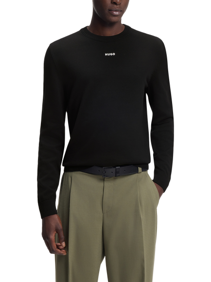 BOSS Slim Fit Ribbed Crew Neck Jumper, Black, Black
