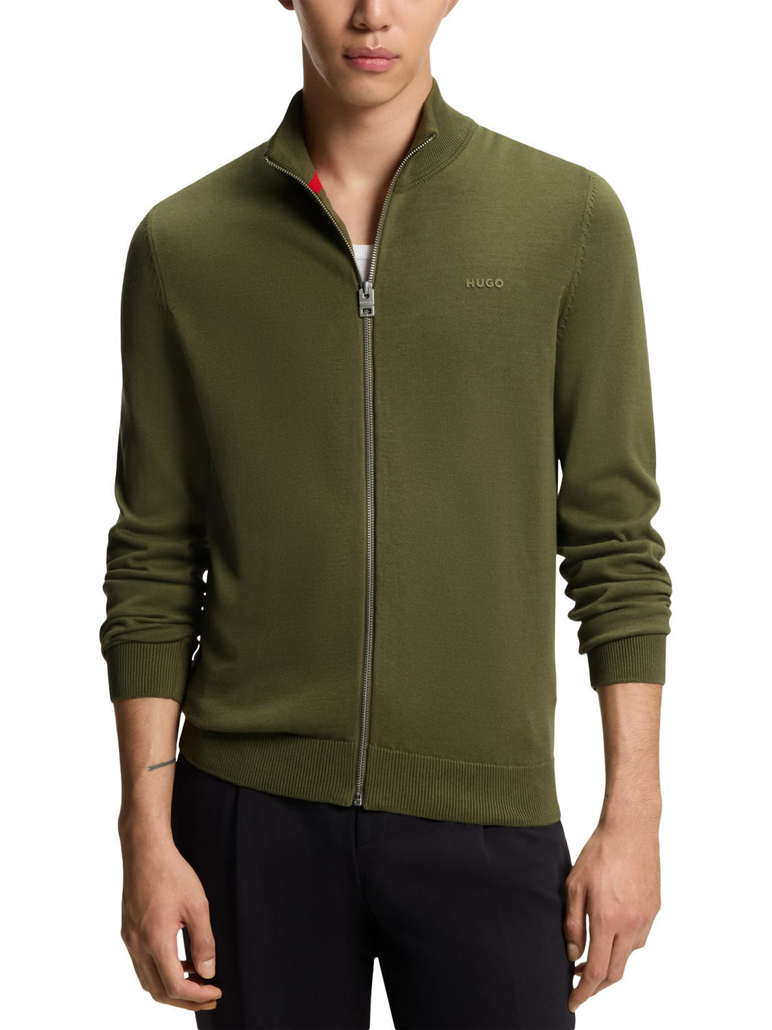 Product image 1 of 3, which shows BOSS Fine Knit Full-Zip Track Jacket, Open Green, L