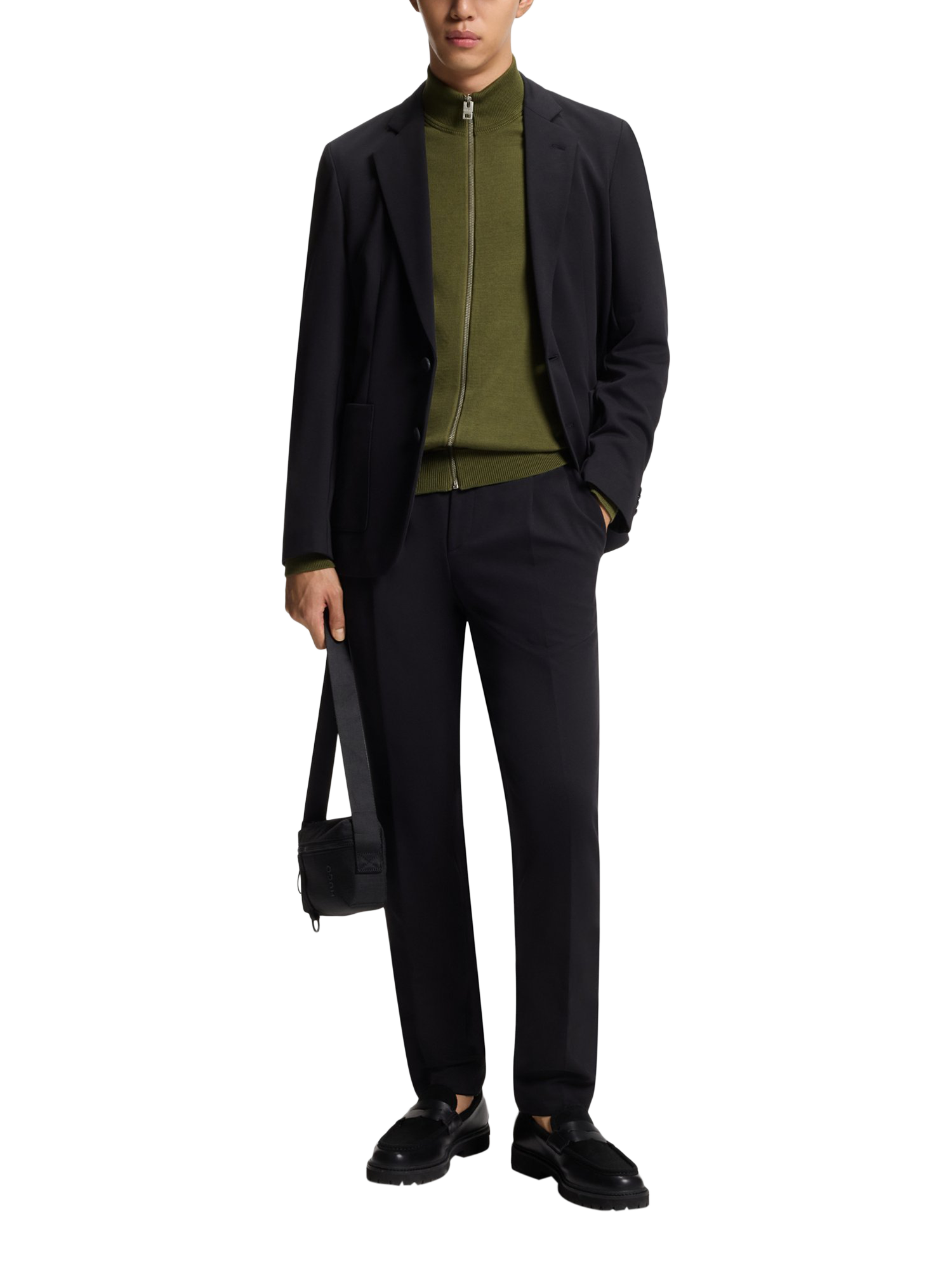 Product image 2 of 3, which shows BOSS Fine Knit Full-Zip Track Jacket, Open Green, L