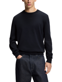 HUGO BOSS BOSS Slim Fit Cotton Jumper, Navy, Navy