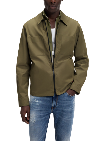 HUGO BOSS HUGO Evalom Zip Front Cotton Blend Overshirt, Mid Green, Mid Green