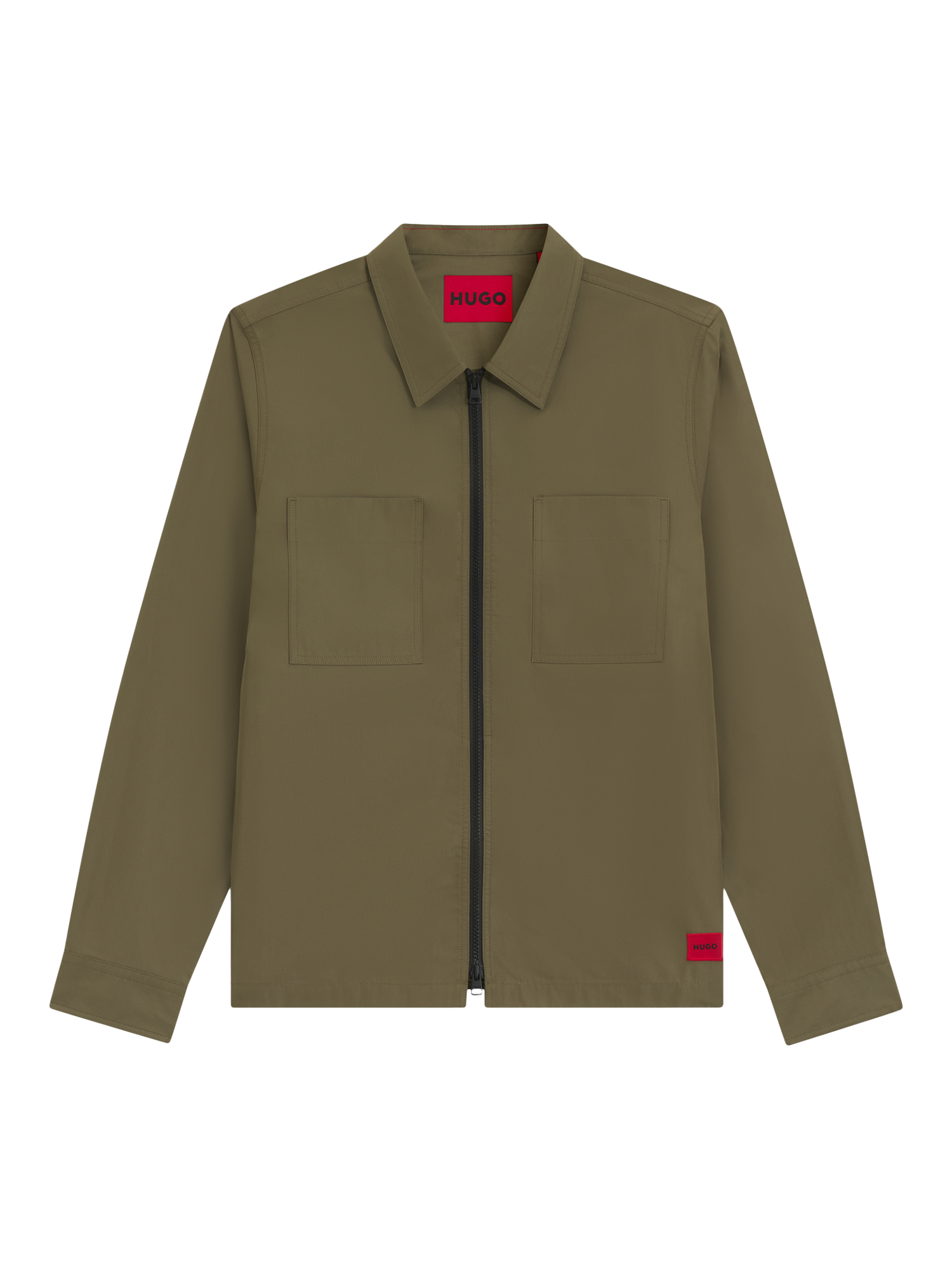 Product image 4 of 6, which shows HUGO BOSS HUGO Evalom Zip Front Cotton Blend Overshirt, Mid Green, L