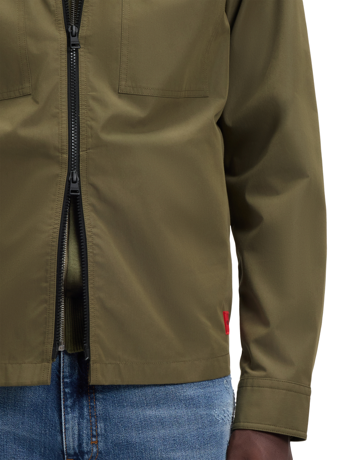 Product image 5 of 6, which shows HUGO BOSS HUGO Evalom Zip Front Cotton Blend Overshirt, Mid Green, L