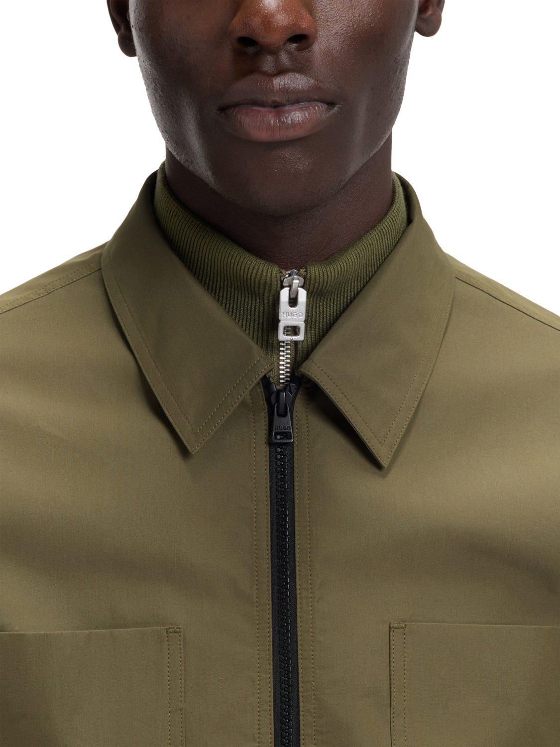 Product image 6 of 6, which shows HUGO BOSS HUGO Evalom Zip Front Cotton Blend Overshirt, Mid Green, L