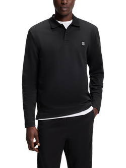 BOSS Cotton Blend Regular Fit Short Sleeve Interlock Polo Shirt, Black, Black