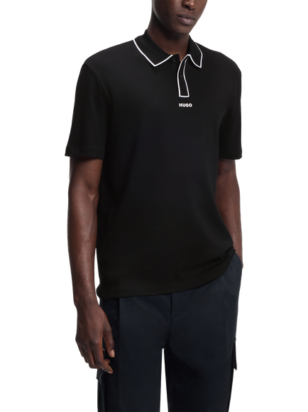 BOSS Cotton Regular Fit Short Sleeve Polo Shirt, Black, Black