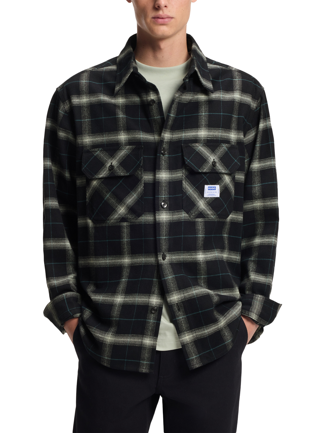 Product image 1 of 5, which shows BOSS Cotton Check Shirt, Black, M