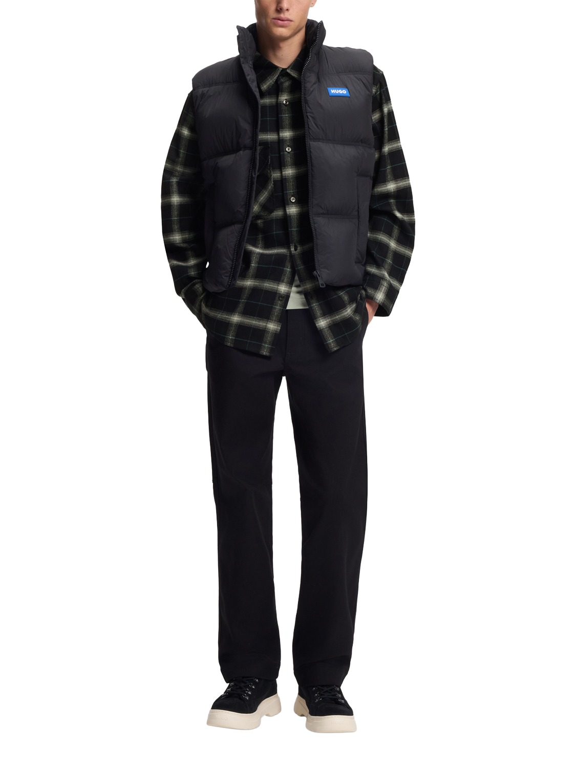 Product image 3 of 5, which shows BOSS Cotton Check Shirt, Black, M