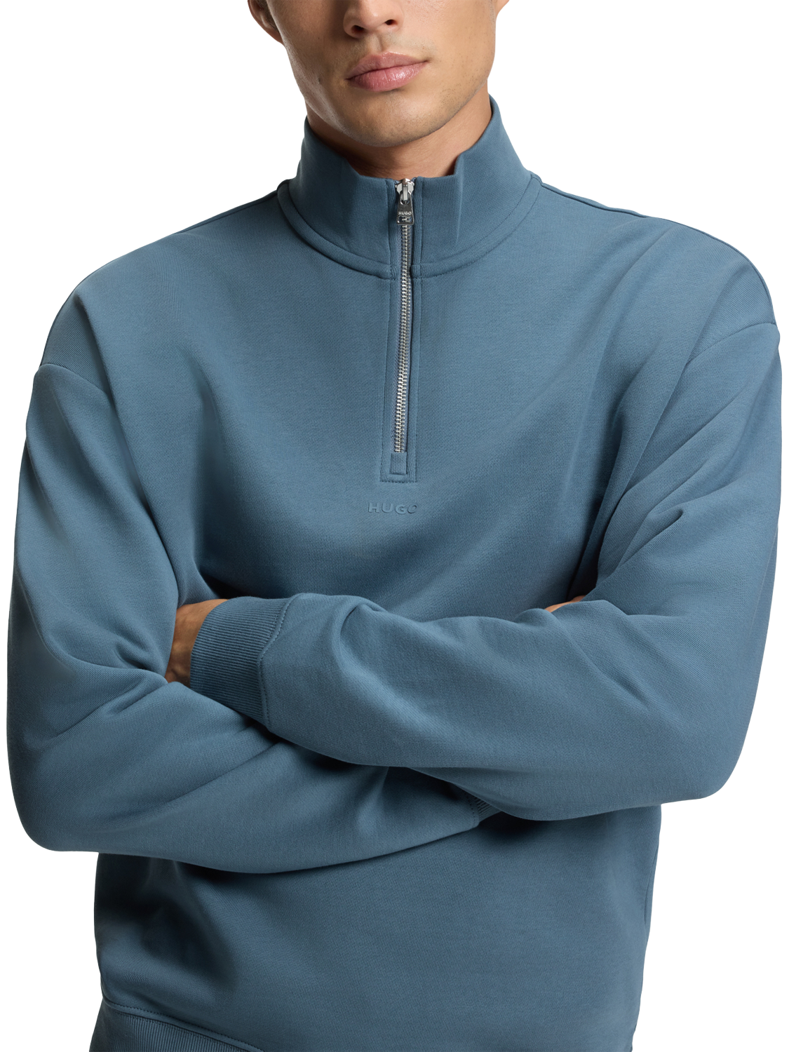 Product image 5 of 5, which shows HUGO BOSS HUGO Cotton Half Zip Sweatshirt, Open Blue, L