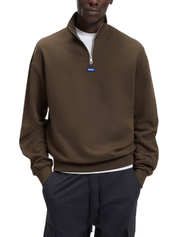 HUGO BOSS HUGO Neeler Half Zip Cotton Sweatshirt, Dark Brown, Dark Brown