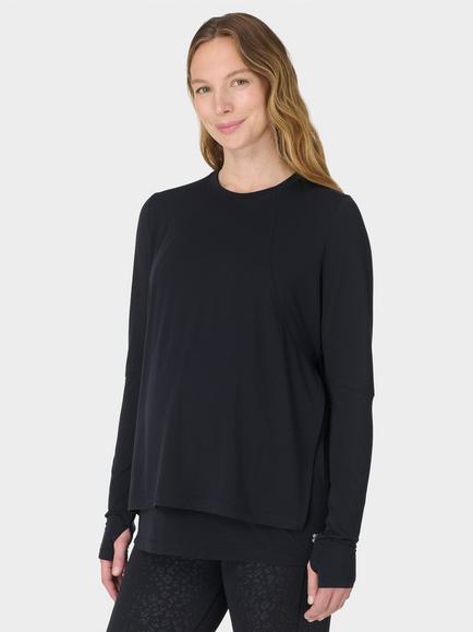 Sweaty Betty Soft Flow 2-in-1 Nursing Long Sleeve T-Shirt, Black, Black