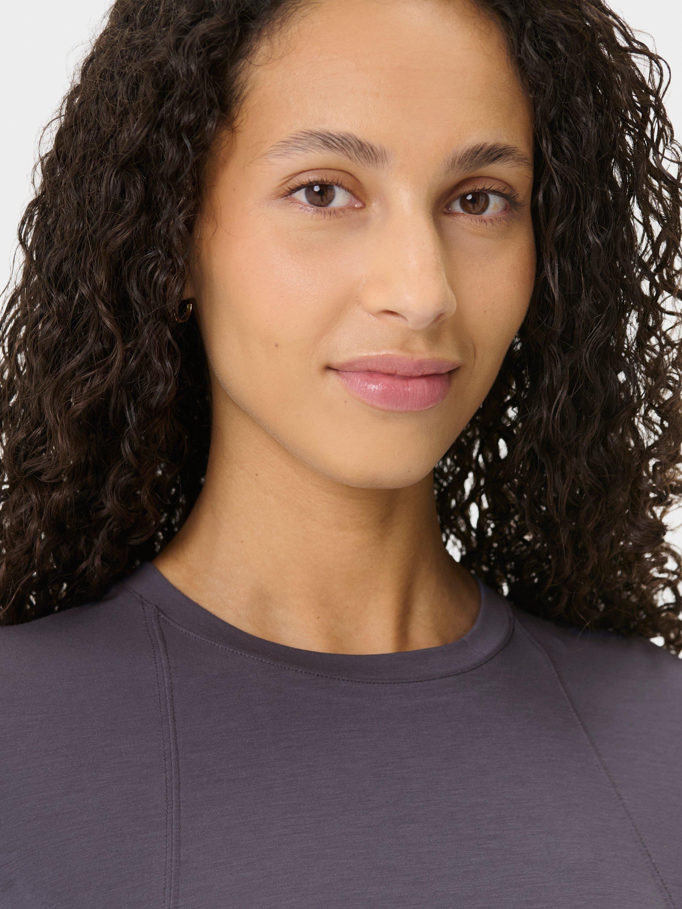 Product image 2 of 7, which shows Sweaty Betty Soft Flow Studio Longline T-Shirt, Nebula Blue, S