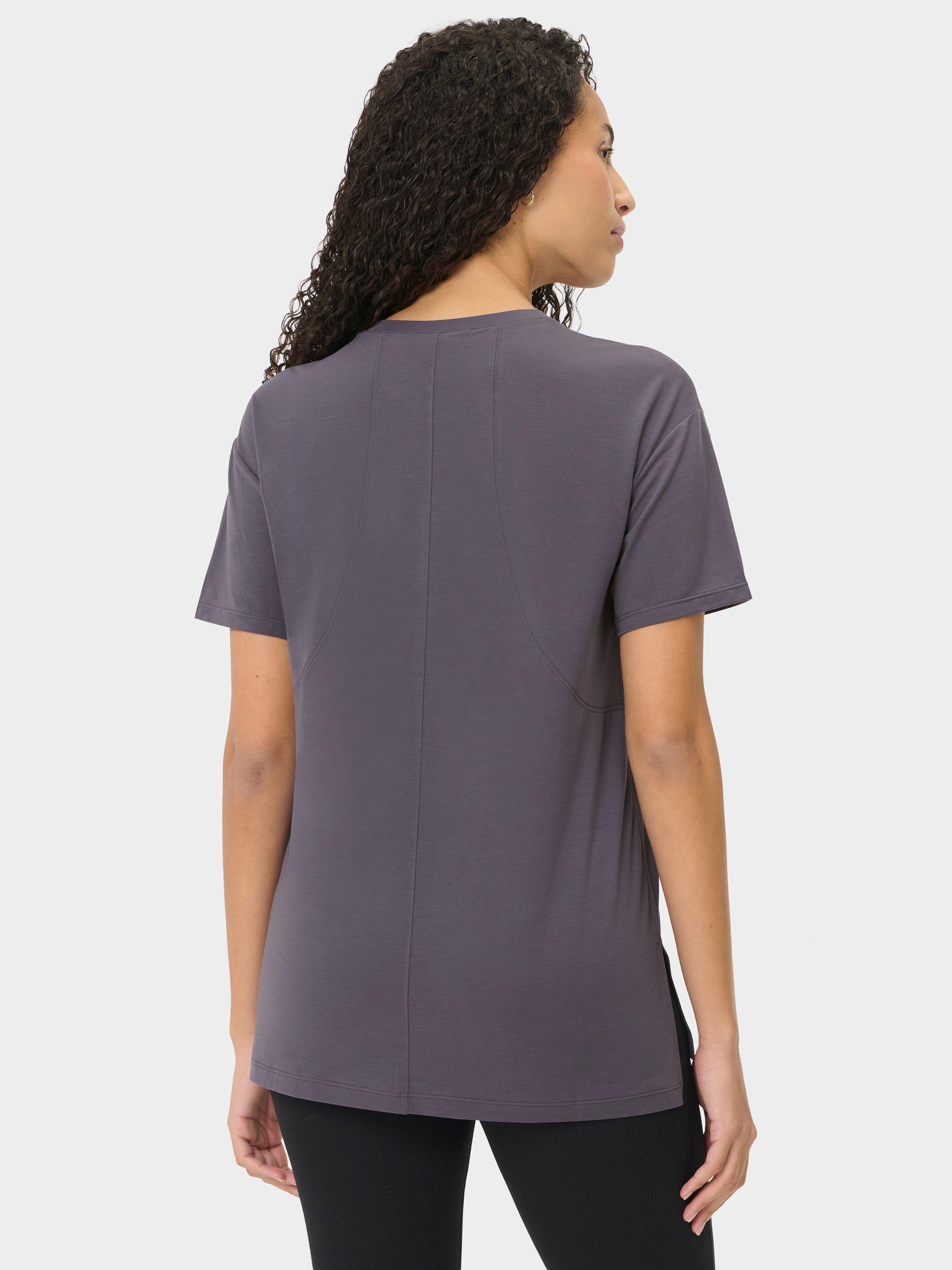Product image 5 of 7, which shows Sweaty Betty Soft Flow Studio Longline T-Shirt, Nebula Blue, S