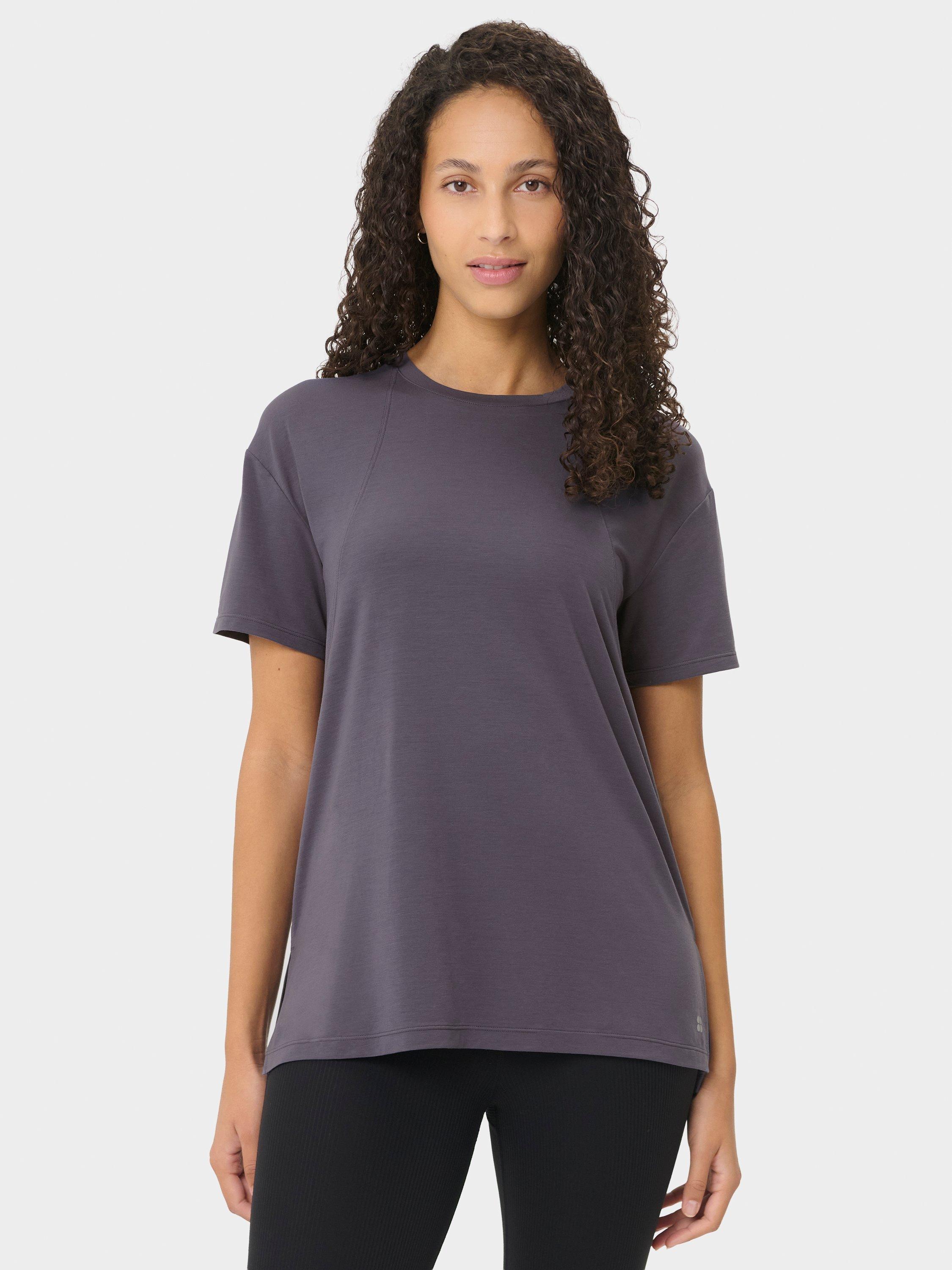 Product image 6 of 7, which shows Sweaty Betty Soft Flow Studio Longline T-Shirt, Nebula Blue, S