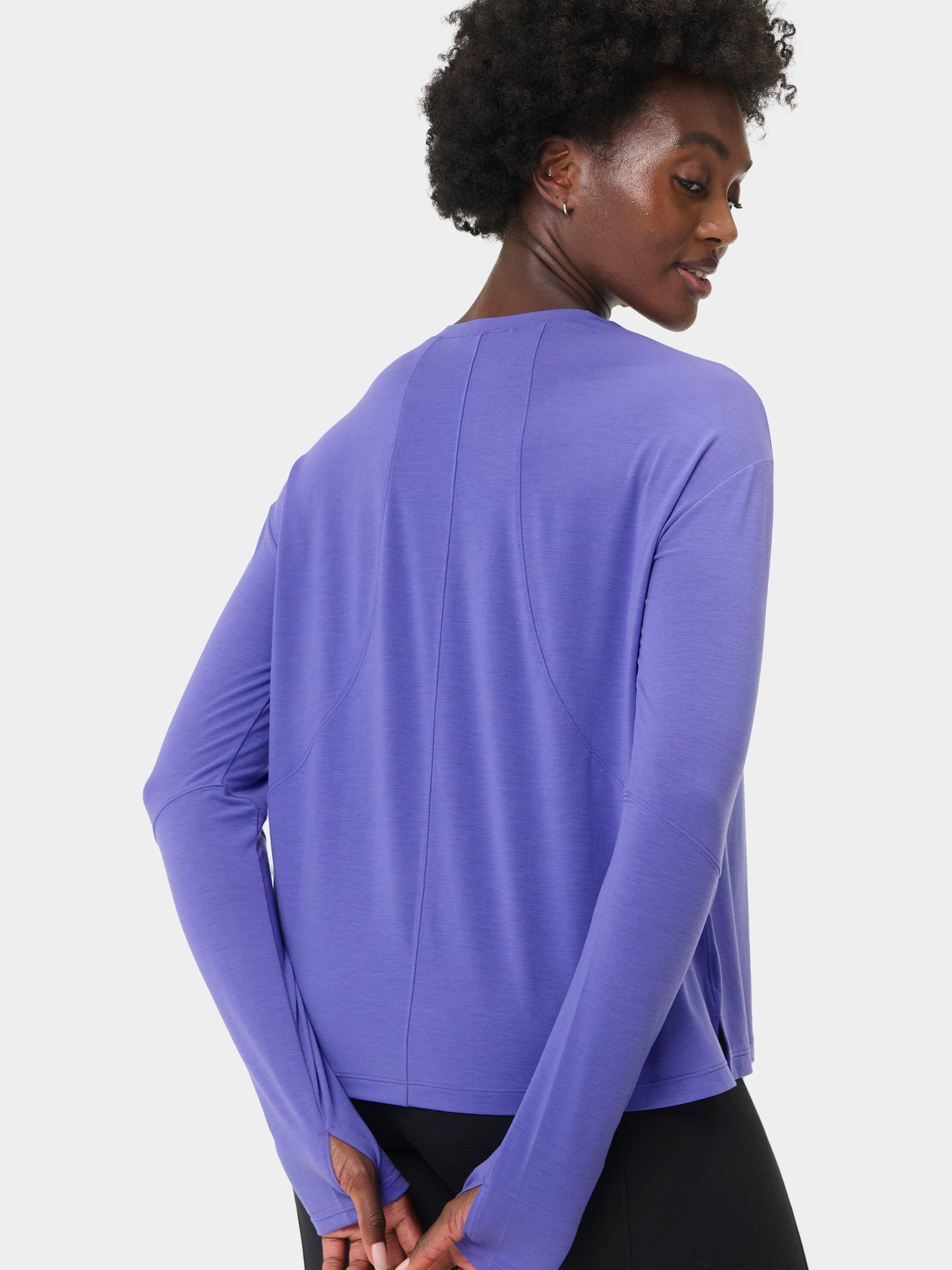 Product image 2 of 6, which shows Sweaty Betty Soft Flow Studio Long Sleeve Top, Aura Blue, XS