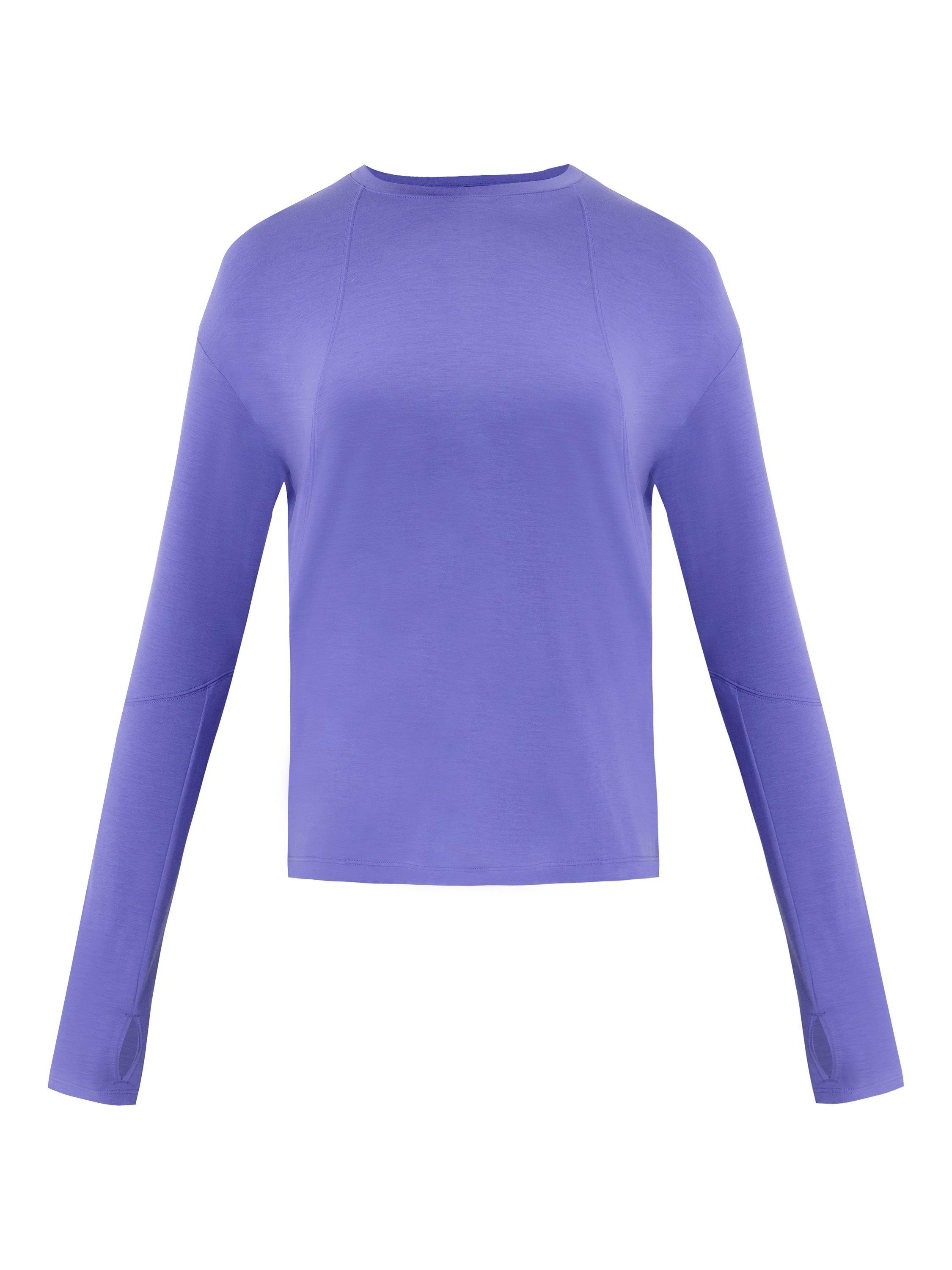 Product image 4 of 6, which shows Sweaty Betty Soft Flow Studio Long Sleeve Top, Aura Blue, XS