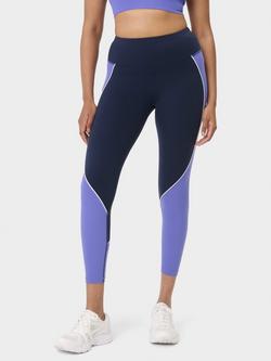 Sweaty Betty Power 7/8 Colourblock Workout Leggings, Navy/Aura Blue, Navy/Aura Blue