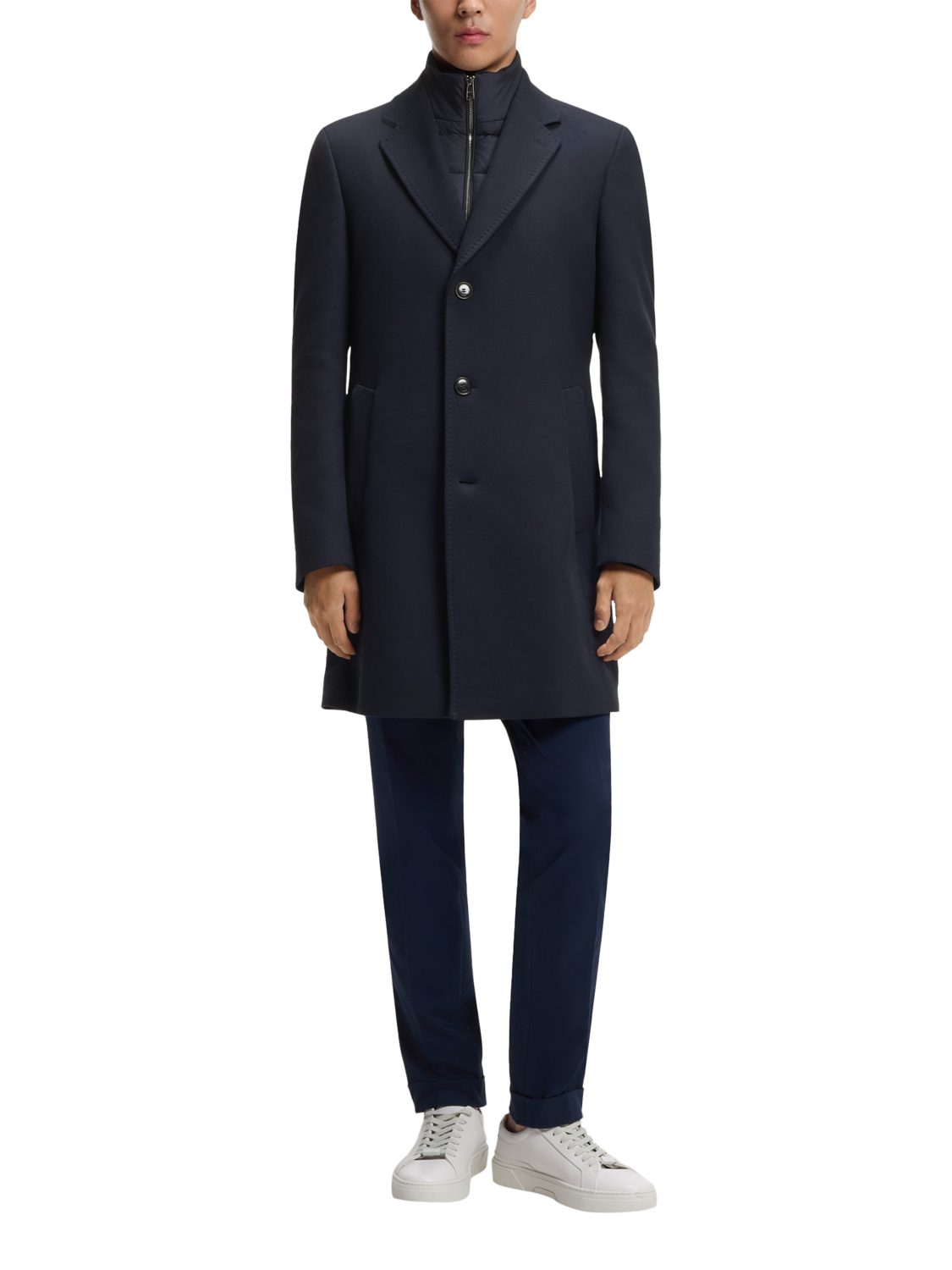 Product image 1 of 6, which shows HUGO BOSS BOSS Cotton Blend Slim Coat, Dark Blue, 38R