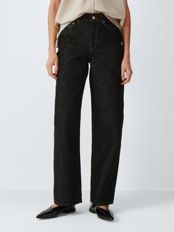 John Lewis High Waist Straight Leg Jeans - view 2, Washed Black