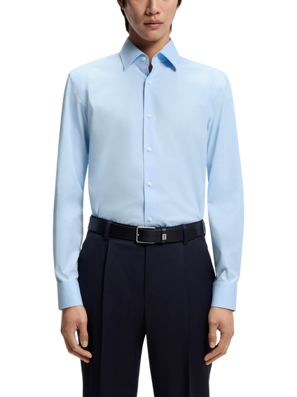 BOSS Black Heritage Cotton Blend Slim Fit Shirt, Pastel Blue, Pastel Blue