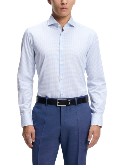 HUGO BOSS BOSS Hank Check Cotton Blend Shirt, Light/Pastel Blue, Light/Pastel Blue