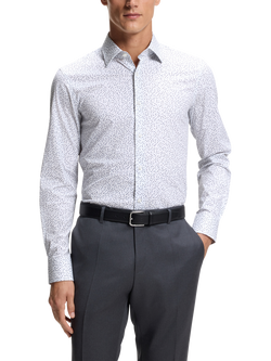 BOSS Cotton Blend Slim Fit Geometric Shirt, Medium Blue, Medium Blue