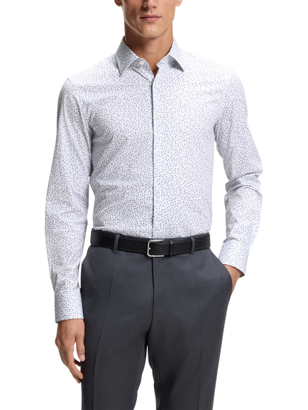 BOSS Cotton Blend Slim Fit Geometric Shirt, Medium Blue, Medium Blue