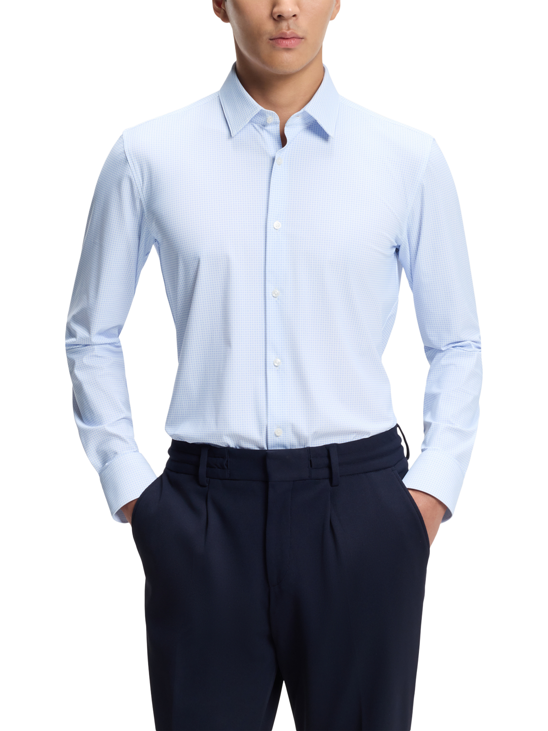 Product image 1 of 6, which shows HUGO BOSS BOSS Hank Check Shirt, Light/Pastel Blue, 14.5