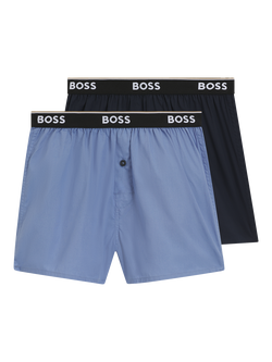 BOSS Cotton Logo Waistband Boxer Shorts, Pack of 2, Blue, Blue