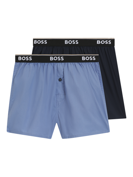 BOSS Cotton Logo Waistband Boxer Shorts, Pack of 2, Blue, Blue