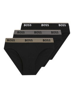 BOSS Stretch Cotton Logo Waistband Briefs, Pack of 3, Black, Black