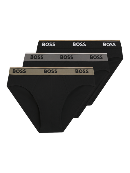 BOSS Stretch Cotton Logo Waistband Briefs, Pack of 3, Black, Black