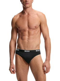 BOSS Stretch Cotton Logo Waistband Briefs, Pack of 3, Black - view 2, Black