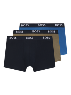 BOSS Stretch Cotton Logo Waistband Trunks, Pack of 3, Bright Blue/Multi, Bright Blue/Multi
