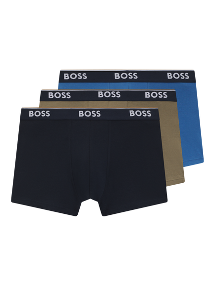 BOSS Stretch Cotton Logo Waistband Trunks, Pack of 3, Bright Blue/Multi, Bright Blue/Multi