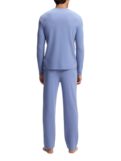 BOSS Cotton Blend Embroidered Logo Pyjama Joggers, Pastel Blue - view 2, Pastel Blue
